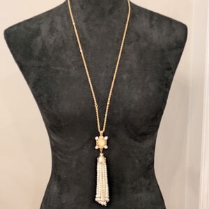 Necklace 22" Crystal And Faux Pearl